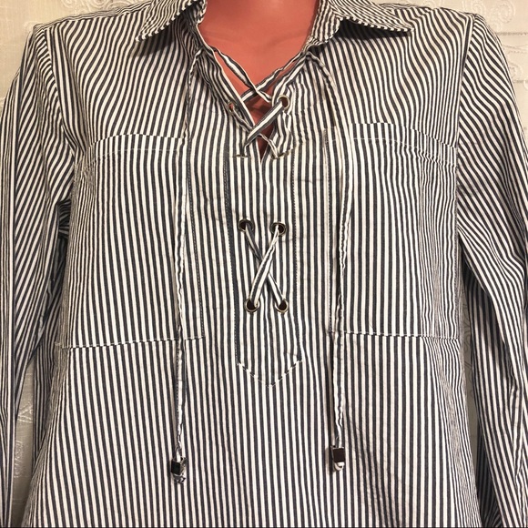Michael Kors | Striped Lace Up Top - Picture 2 of 7